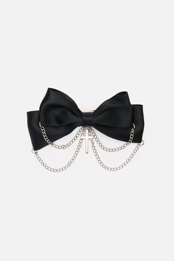 Dangerfield NZ - Cross & Chain Bow Hair Clip - black