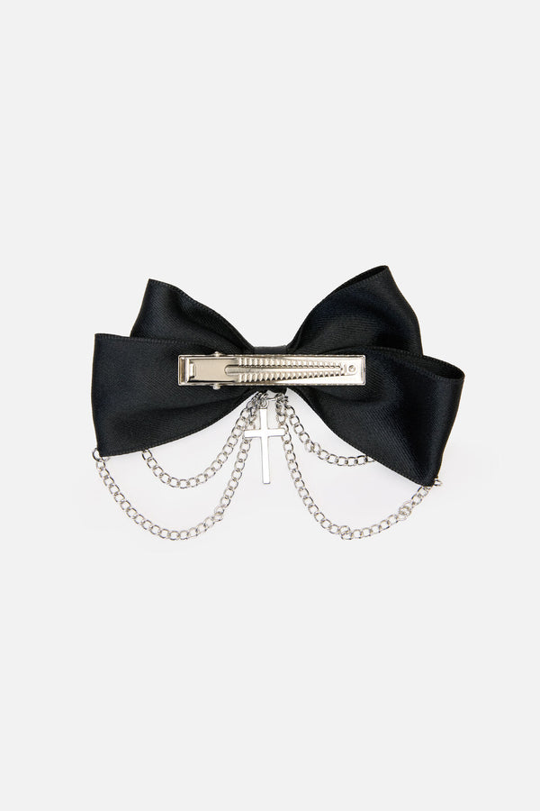 Dangerfield NZ - Cross & Chain Bow Hair Clip - black