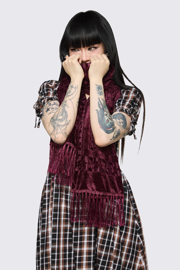 Dangerfield NZ - Velvet Burnout Scarf - burgundy