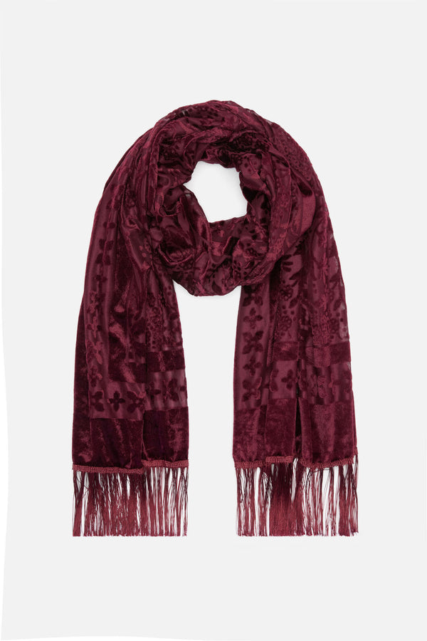 Dangerfield NZ - Velvet Burnout Scarf - burgundy