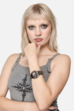 Dangerfield NZ - Skull Leather Cuff - dark-red