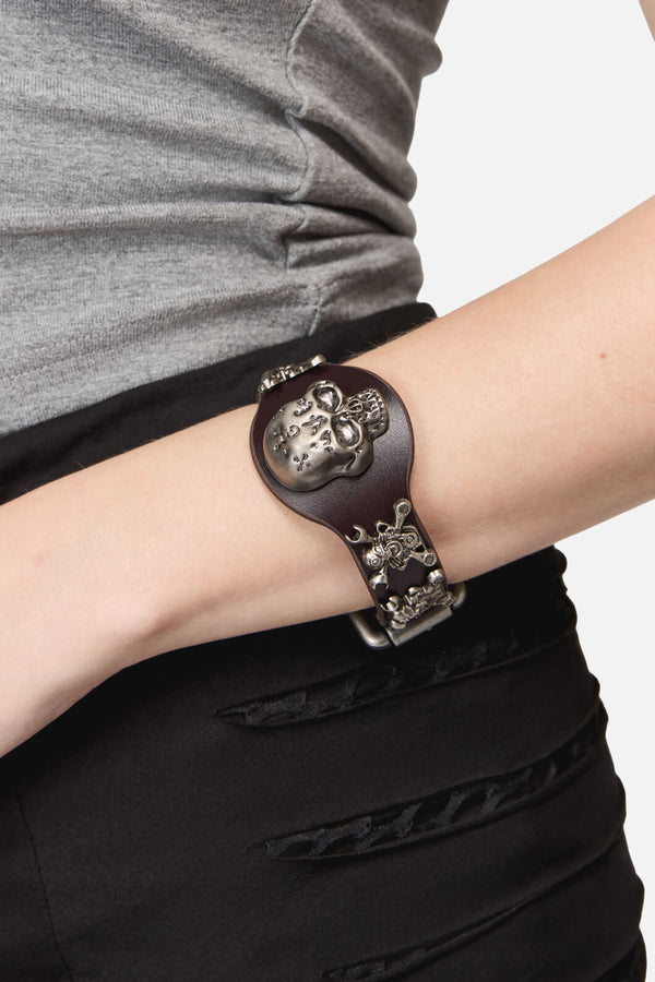 Dangerfield NZ - Skull Leather Cuff - dark-red