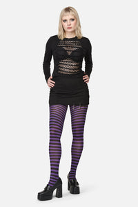 Dangerfield NZ - Thin Stripe Tights - purple-black