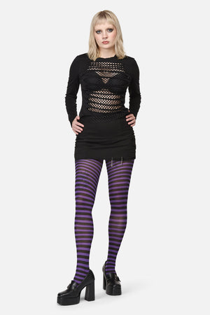 Dangerfield NZ - Thin Stripe Tights - purple-black