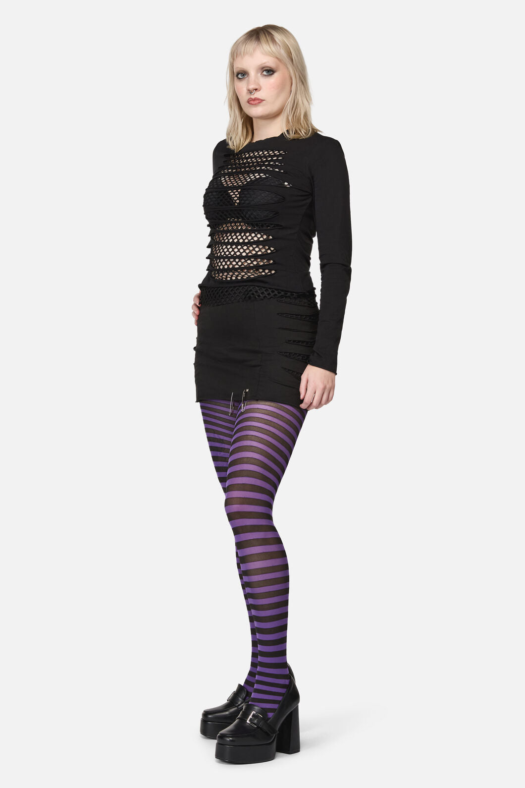 Dangerfield NZ - Thin Stripe Tights - purple-black