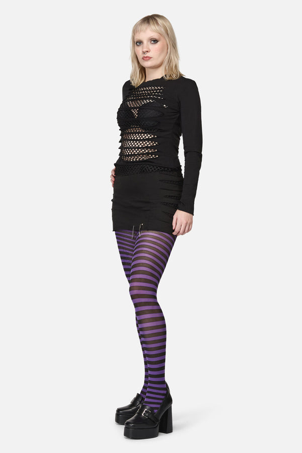 Dangerfield NZ - Thin Stripe Tights - purple-black