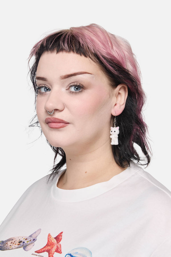 Dangerfield NZ - White Furry Cat Earrings - white