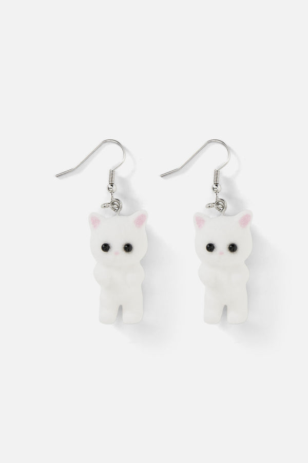 Dangerfield NZ - White Furry Cat Earrings - white