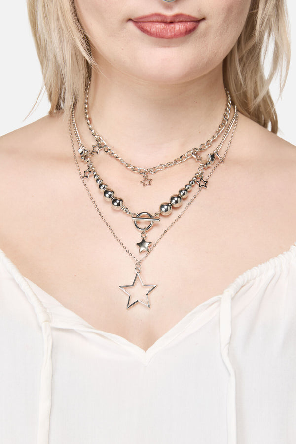 Dangerfield NZ - Layered Star Necklace - silver