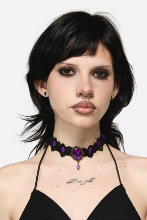 Dangerfield NZ - Ribbon & Lace Choker - purple-black