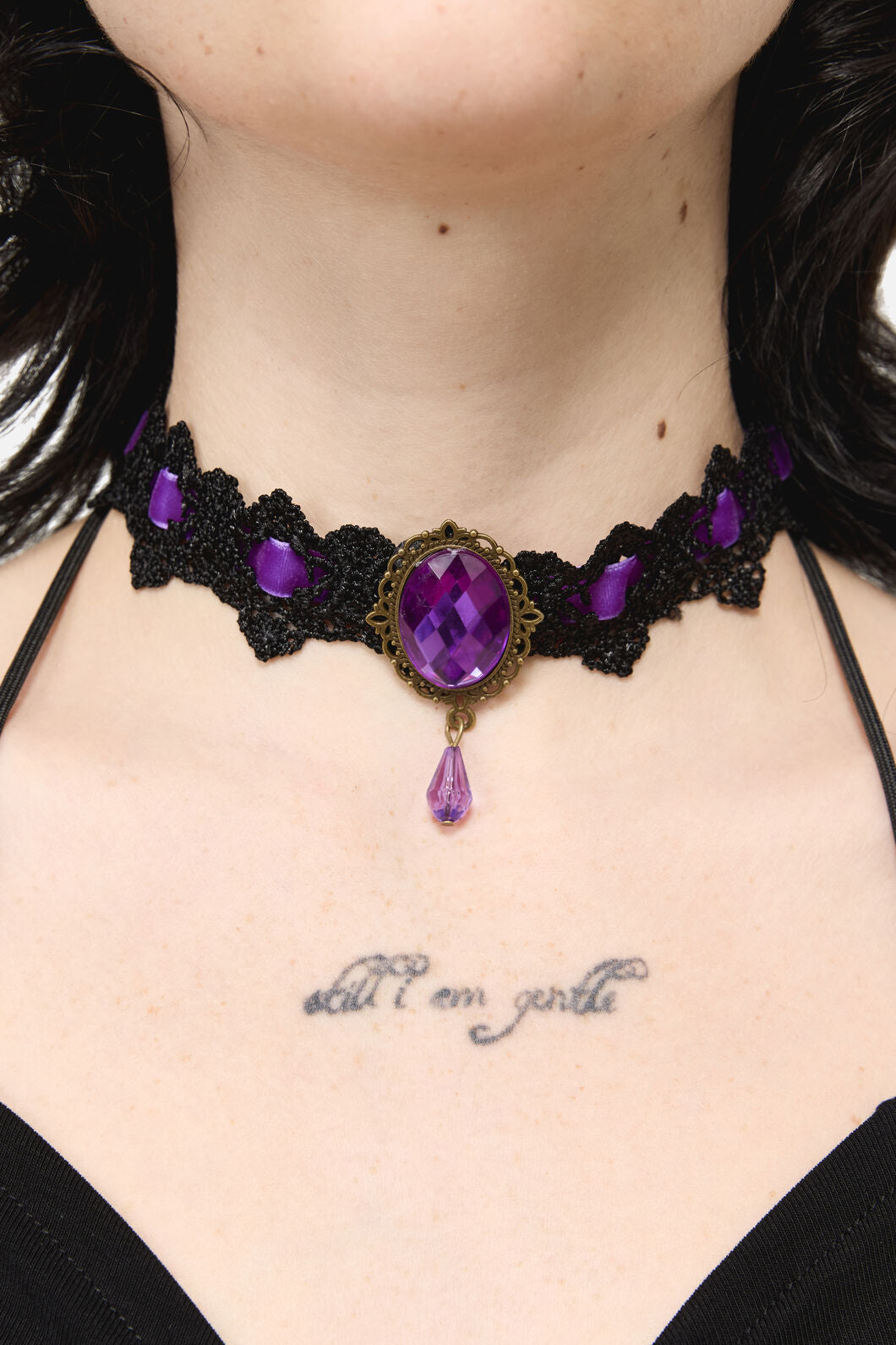 Dangerfield NZ - Ribbon & Lace Choker - purple-black