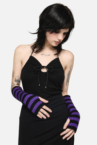 Dangerfield NZ - LongStripedRibFingerlessGloves - purple-black