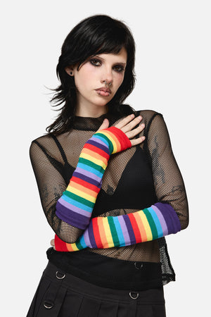 Dangerfield NZ - Rainbow Long Fingerless Gloves - rainbow