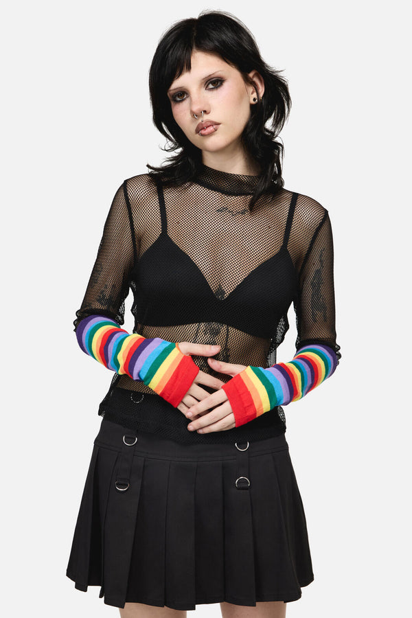 Dangerfield NZ - Rainbow Long Fingerless Gloves - rainbow