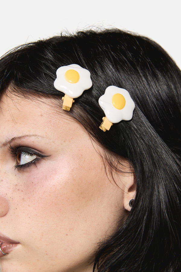 Dangerfield NZ - Fried Egg Hair Clips - white-yellow