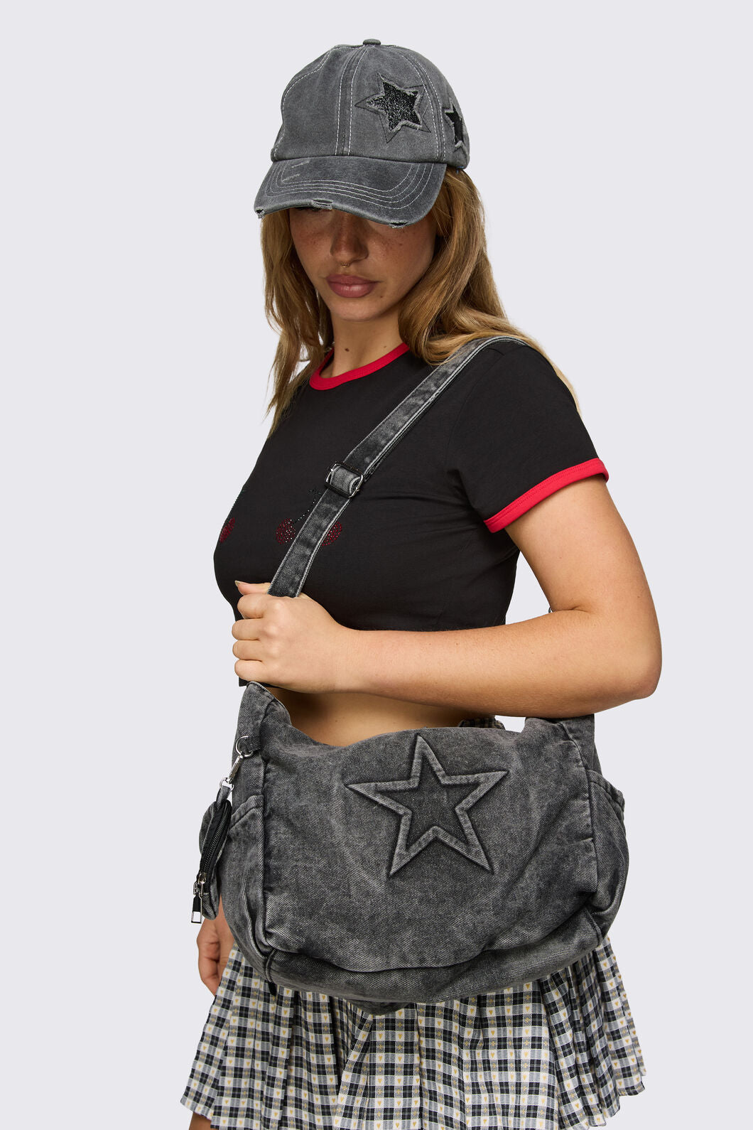 Dangerfield NZ - Embossed Star Denim Bag - dark-grey