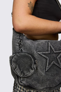 Dangerfield NZ - Embossed Star Denim Bag - dark-grey