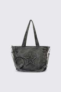 Dangerfield NZ - Embossed Star Denim Bag - dark-grey
