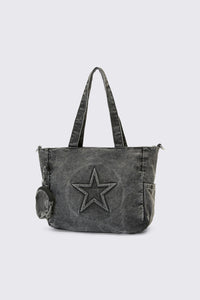 Dangerfield NZ - Embossed Star Denim Bag - dark-grey