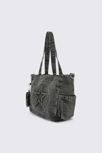 Dangerfield NZ - Embossed Star Denim Bag - dark-grey