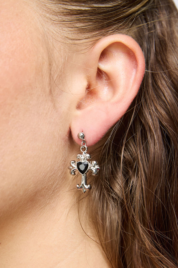 Dangerfield NZ - Cross Heart Earrings - silver