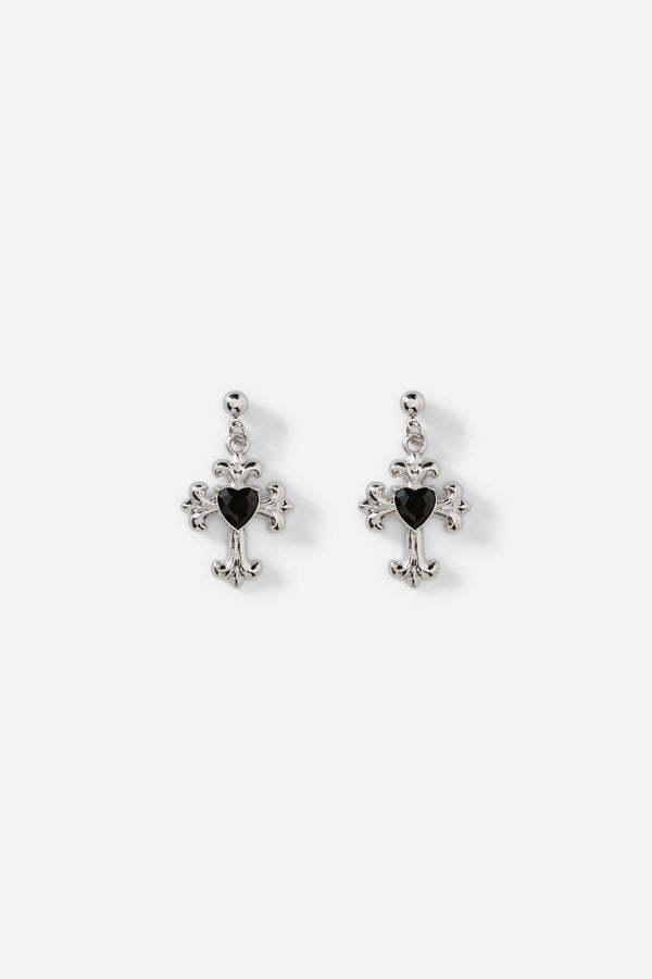 Dangerfield NZ - Cross Heart Earrings - silver