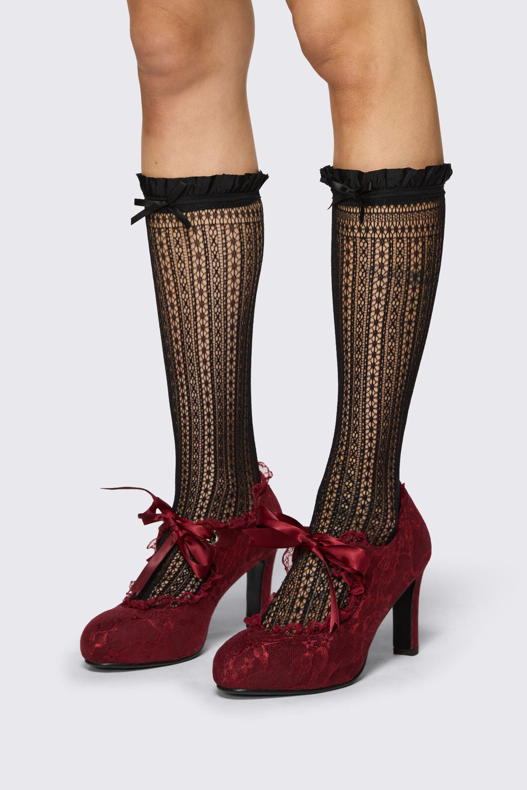 Dangerfield NZ - Black Lace Bow Long Sock - black