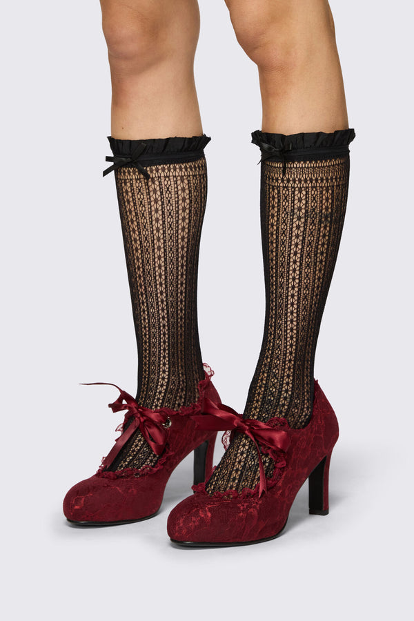 Dangerfield NZ - Black Lace Bow Long Sock - black