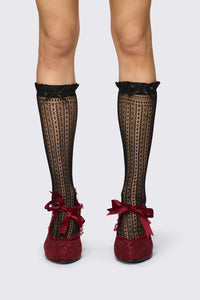Dangerfield NZ - Black Lace Bow Long Sock - black