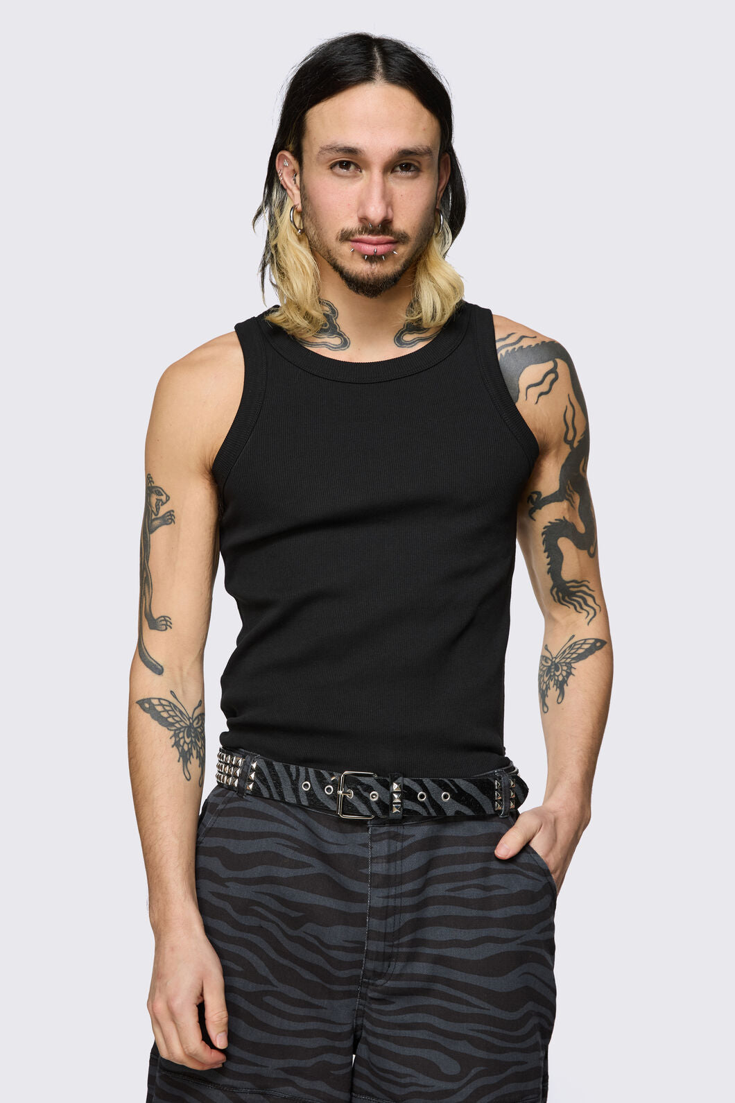 Dangerfield NZ - Untamed Stripe Stud Belt - black-grey