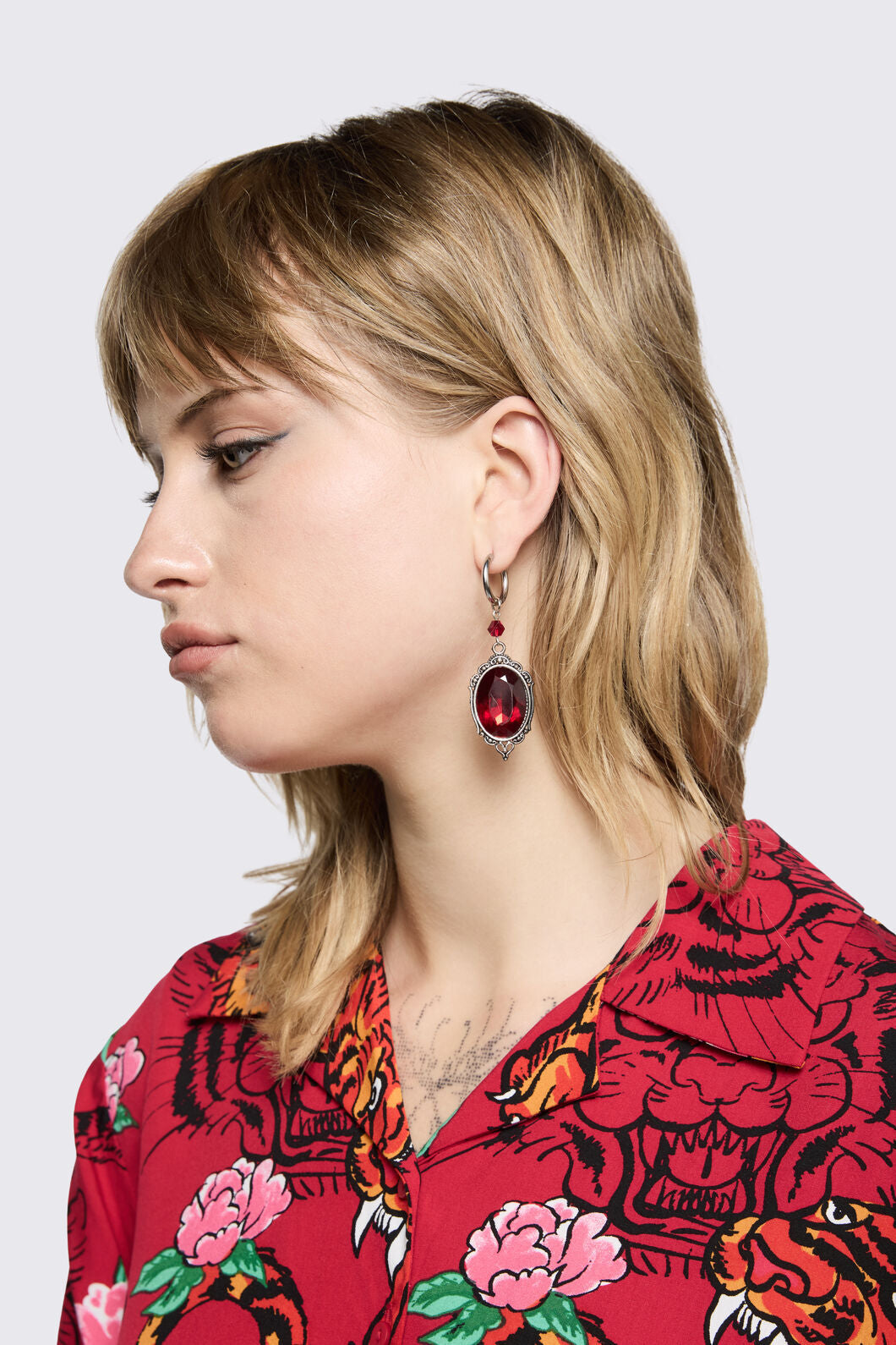 Dangerfield NZ - Red Stone Earrings - silver