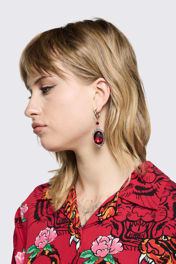 Dangerfield NZ - Red Stone Earrings - silver