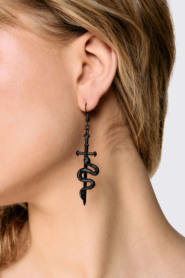 Dangerfield NZ - Snake Sword Earrings - black