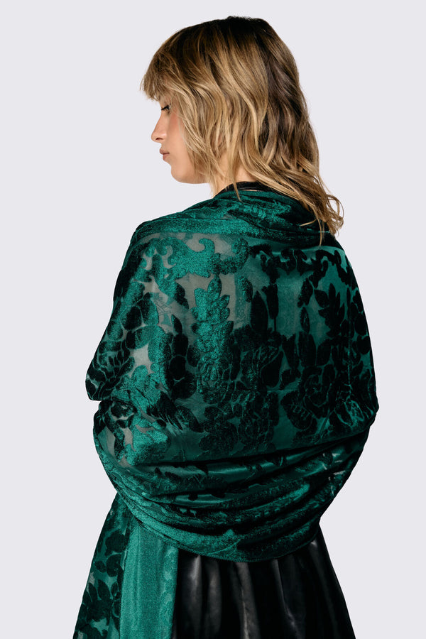 Dangerfield NZ - Green Velvet Burnout Scarf - green