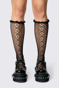 Dangerfield NZ - Long Lace & Satin Socks - black