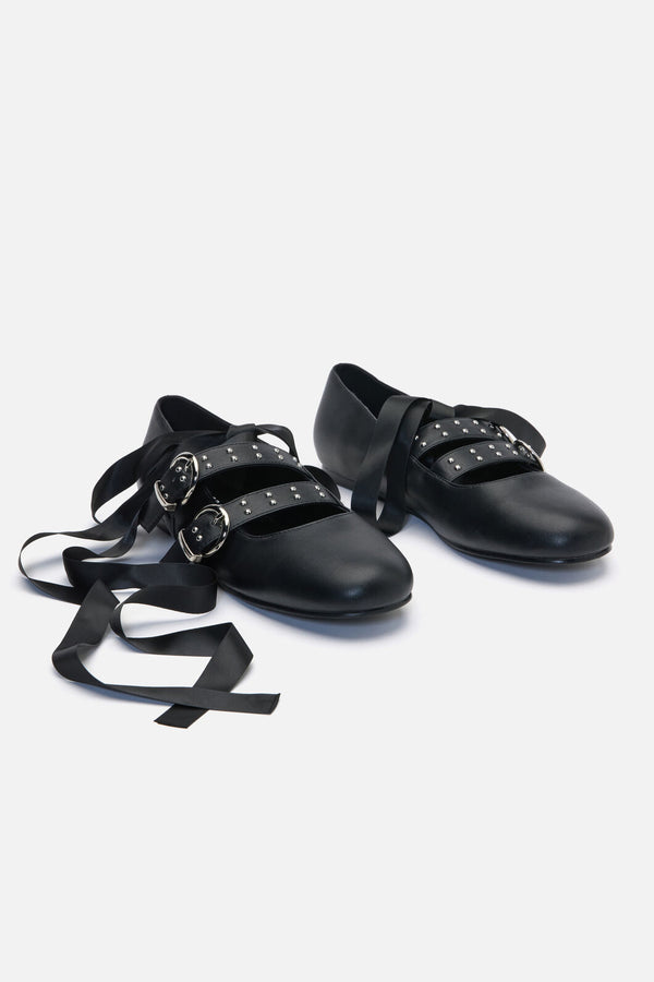 Dangerfield NZ - Removable Tie Stud Ballet Shoe - black