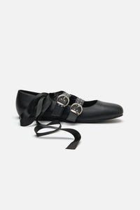 Dangerfield NZ - Removable Tie Stud Ballet Shoe - black