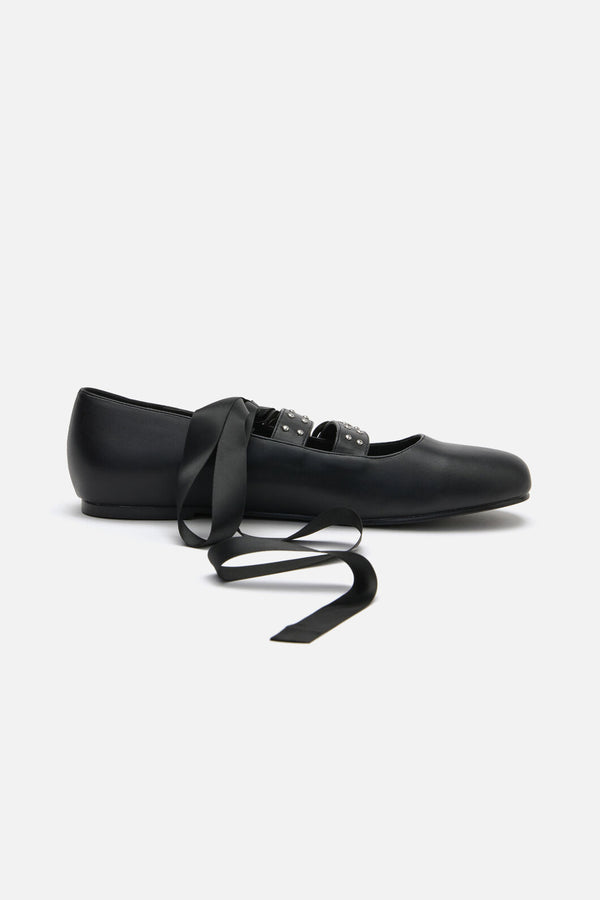 Dangerfield NZ - Removable Tie Stud Ballet Shoe - black