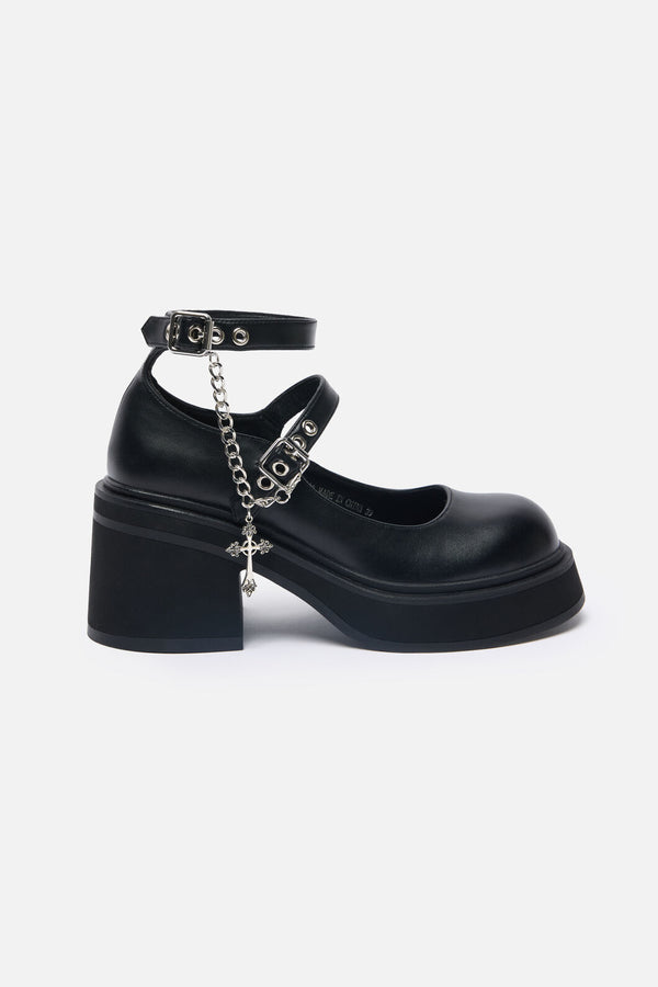 Black Friday - Cross Charm Mary Jane - black