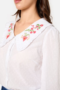 Princess Highway - Folk Art Embroidered Blouse - white