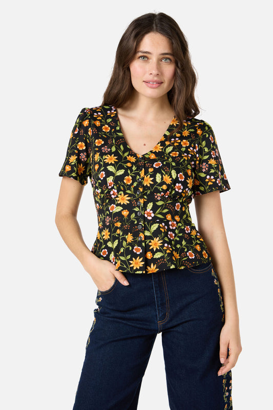 Princess Highway - Alyssa Floral Peplum Top - black
