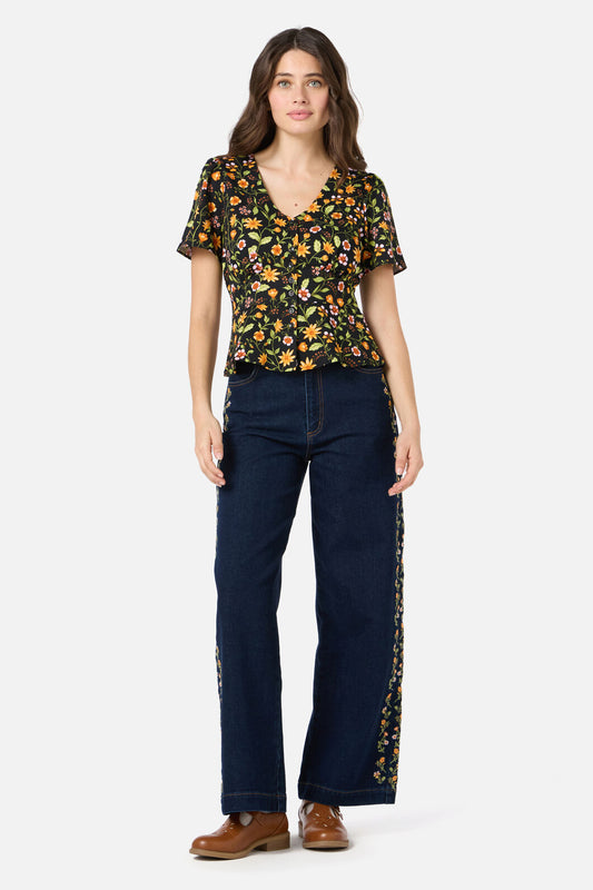 Princess Highway - Alyssa Floral Peplum Top - black