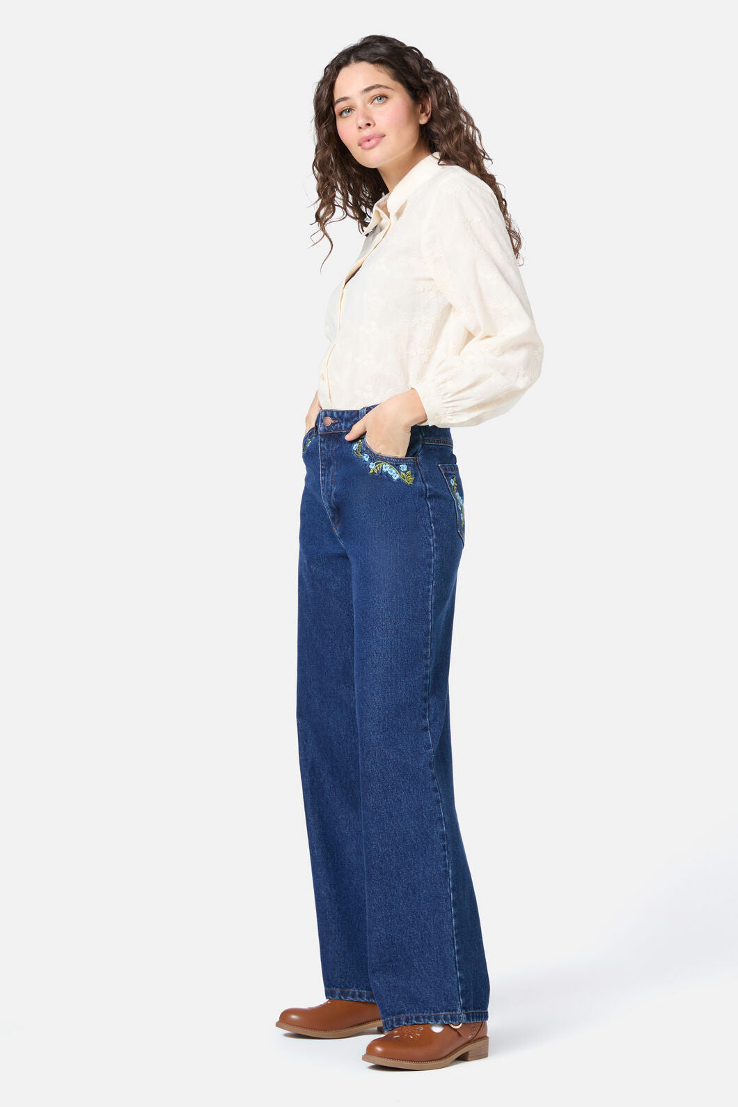 Princess Highway - Ada Embroidered Flower Shirt - cream