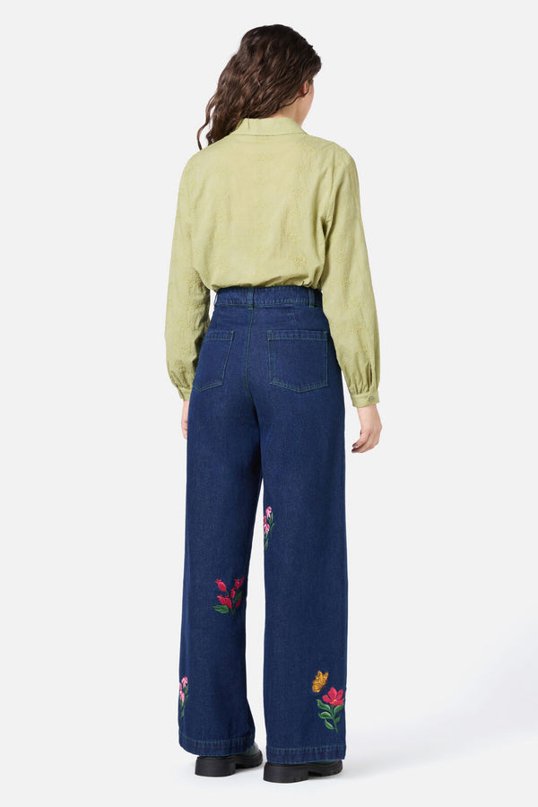 Princess Highway - Ada Embroidered Flower Shirt - olive
