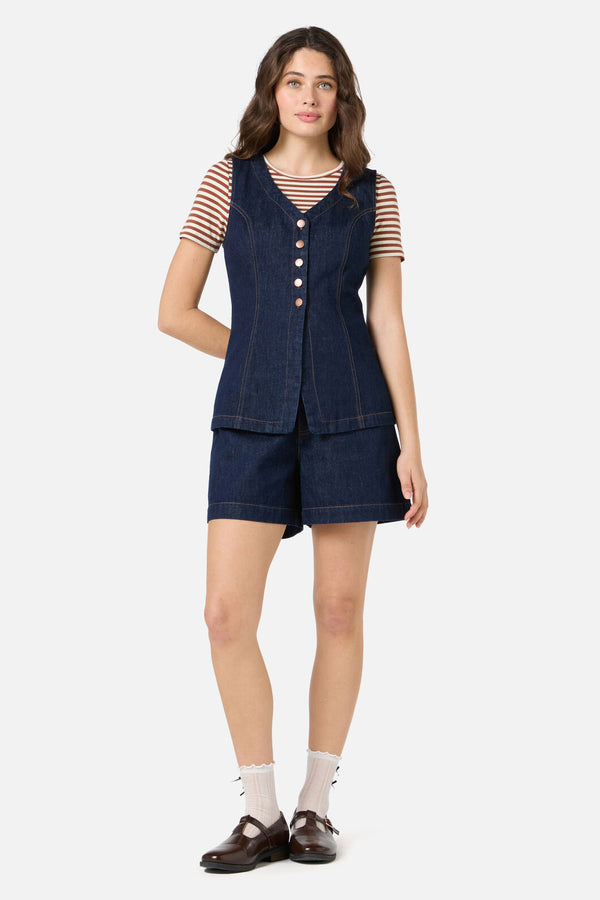 Princess Highway - Jillian Long Denim Vest - dark-denim