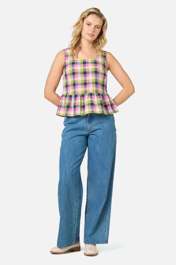Princess Highway - Cassie Check Peplum Top - blue-multi