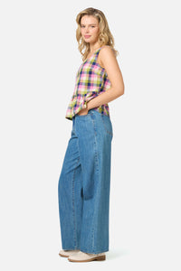 Princess Highway - Cassie Check Peplum Top - blue-multi