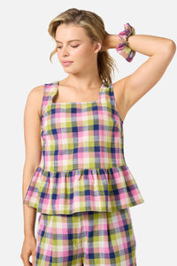 Princess Highway - Cassie Check Peplum Top - blue-multi