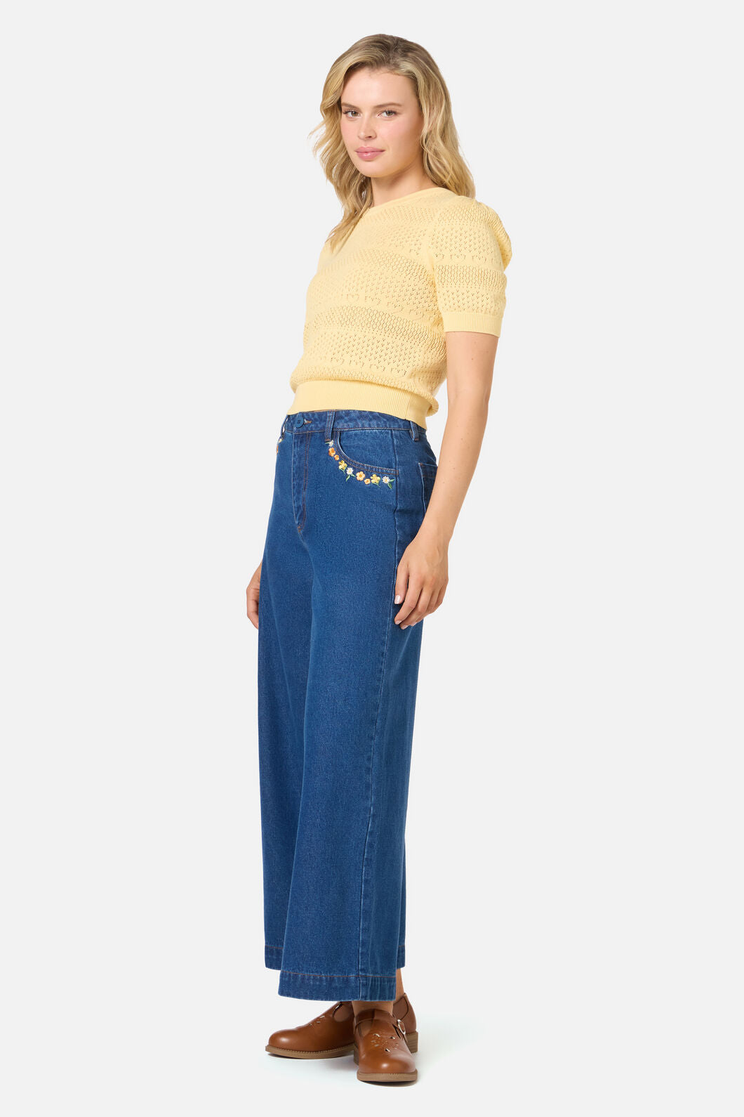 Princess Highway - Tamsin Lacey Heart Knit Top - lemon
