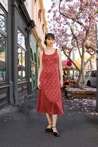 Princess Highway - Roma Satin Embossed Midi Dress - burnt-orange